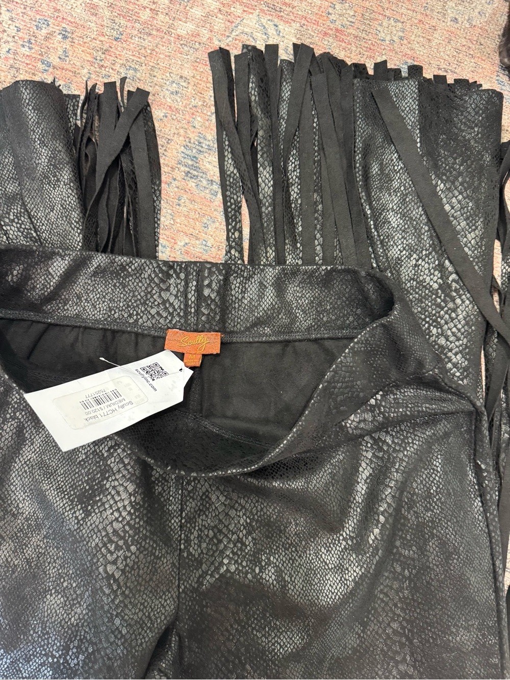 Scully Fringe Black Snakeskin Print Flare Leggings NWT